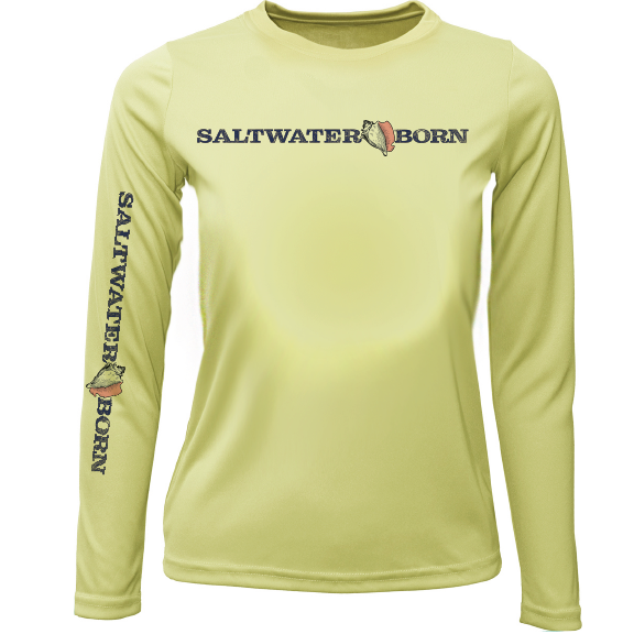 Key West, FL Saltwater Born Linear Logo Girl's Long Sleeve UPF 50+ Dry-Fit Shirt