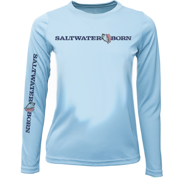 Key West, FL Saltwater Born Linear Logo Girl's Long Sleeve UPF 50+ Dry-Fit Shirt