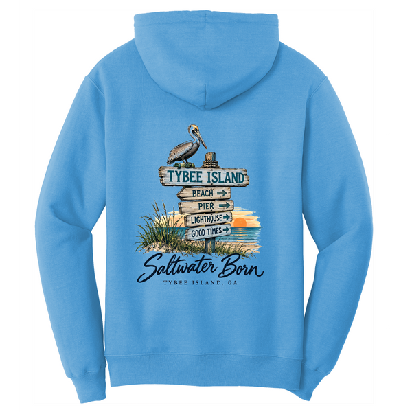 Saltwater Born Tybee Island, GA Signpost Men's Cotton Hoodie