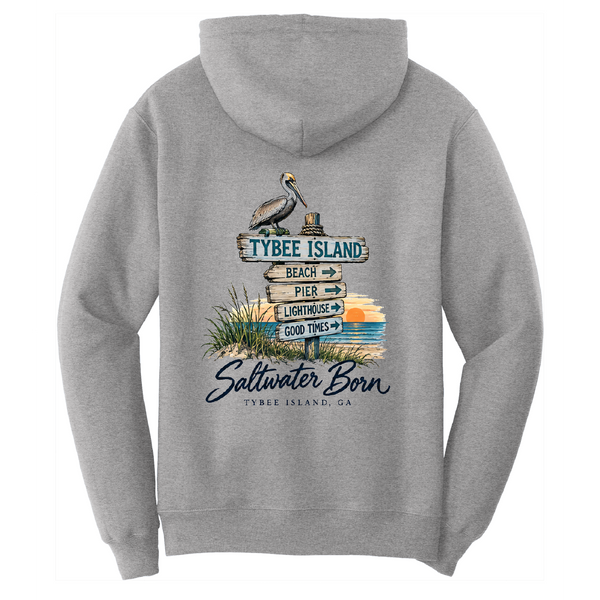 Saltwater Born Tybee Island, GA Signpost Men's Cotton Hoodie