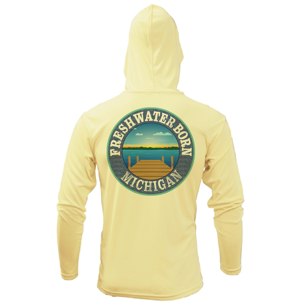 Michigan Freshwater Born Men's Linear Logo Long Sleeve UPF 50+ Dry-Fit Hoodie