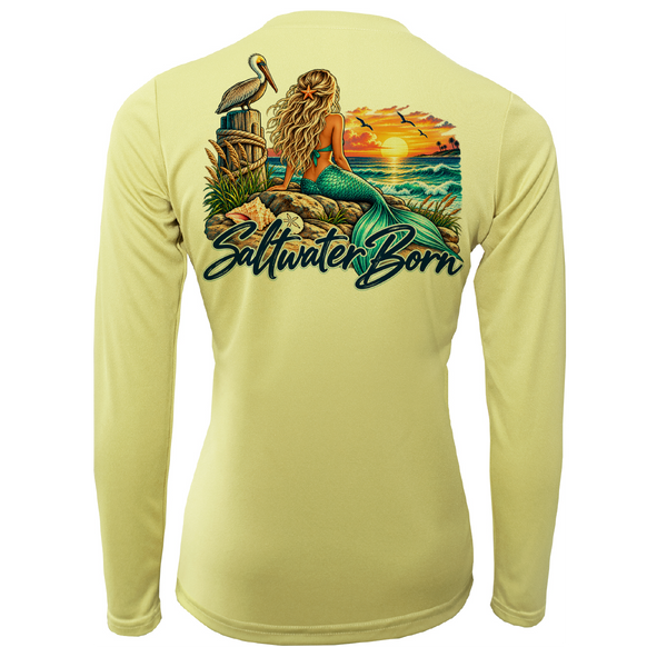 Saltwater Born Mermaid's Coastal Sunset Women's Long Sleeve UPF 50+ Dry-Fit Shirt