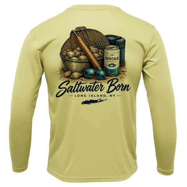 Beers, Clams, and Shades Long Island, NY Men's Long Sleeve UPF 50+ Dry-Fit Shirt