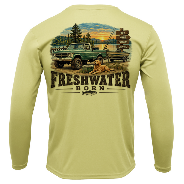 Freshwater Born- Fish, Hunt, Explore, Unwind Boy's UPF 50+ Dry-Fit Shirt