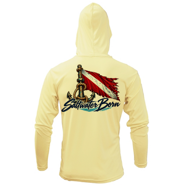 Saltwater Born Anchored to the Dive Men's Long Sleeve UPF 50+ Dry-Fit Hoodie