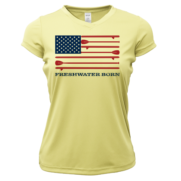 Lake Travis Freshwater Born SUP Flag Women's Short Sleeve UPF 50+ Dry-Fit Shirt