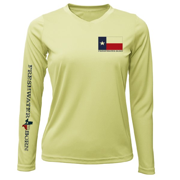 Lake Travis Freshwater Born Texas Flag Women's Long Sleeve UPF 50+ Dry-Fit Shirt