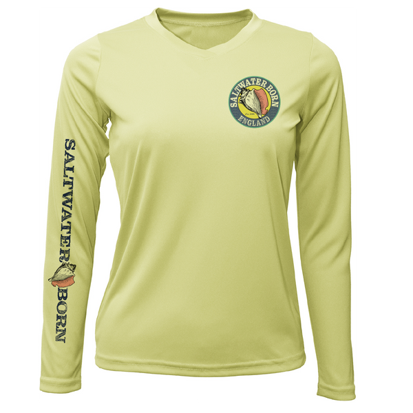 Saltwater Born England Coastal Harbour Women's Long Sleeve UPF 50+ Dry-Fit Shirt