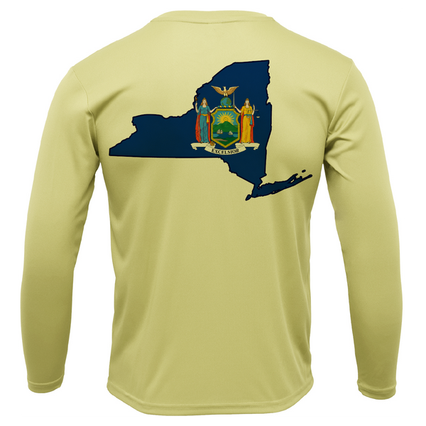 Long Island, NY State Flag Outline Men's Long Sleeve UPF 50+ Dry-Fit Shirt