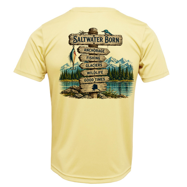Anchorage, AK Adventure Signpost Men's Short Sleeve UPF 50+ Dry-Fit Shirt