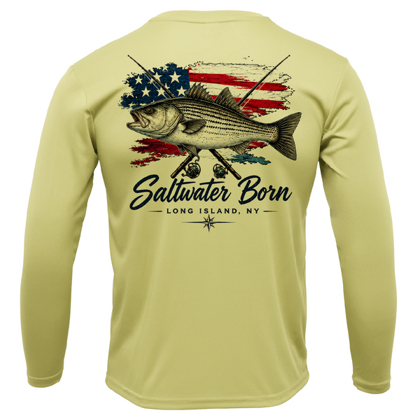 Long Island, NY USA Striped Bass Men's Long Sleeve UPF 50+ Dry-Fit Shirt
