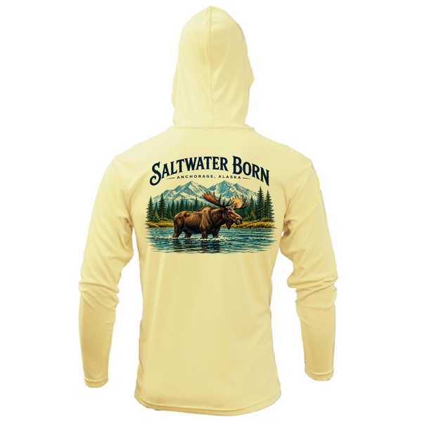 Anchorage, AK Mountain Moose Men's Long Sleeve UPF 50+ Dry-Fit Hoodie