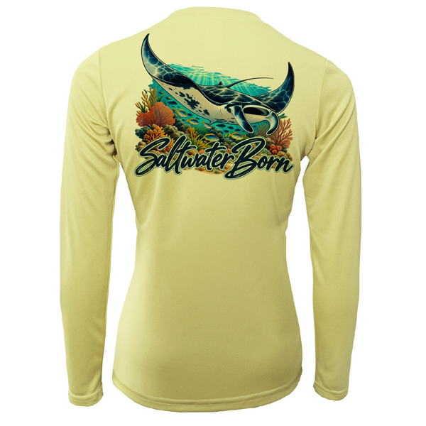 Saltwater Born Reef Manta Ray Women's Long Sleeve UPF 50+ Dry-Fit Shirt