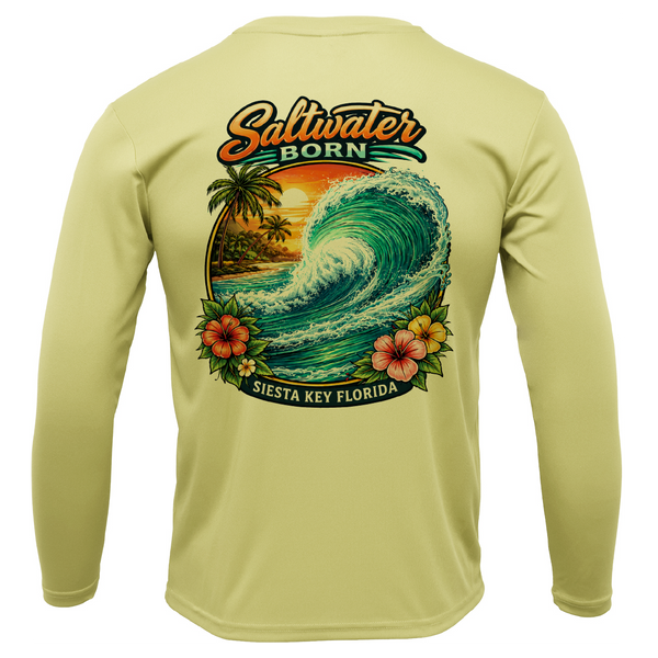 Saltwater Born Siesta Key, FL Wave Men's Long Sleeve UPF 50+ Dry-Fit Shirt