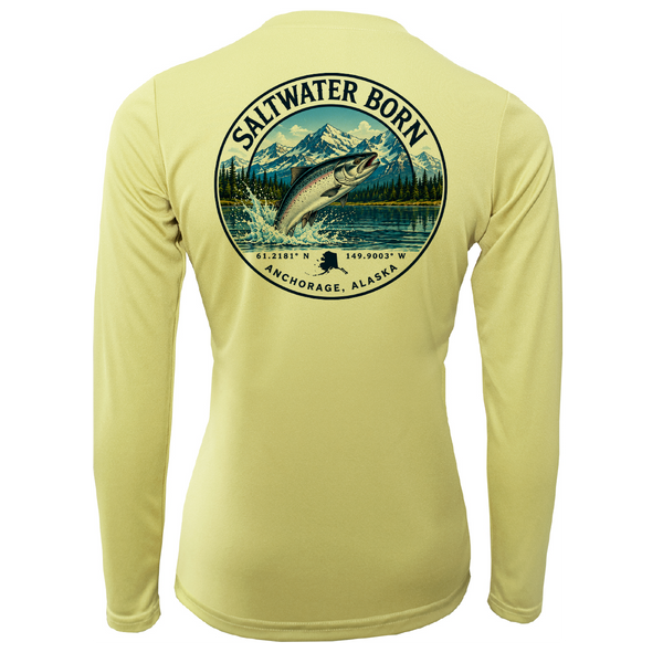 Anchorage, AK Salmon Women's Long Sleeve UPF 50+ Dry-Fit Shirt