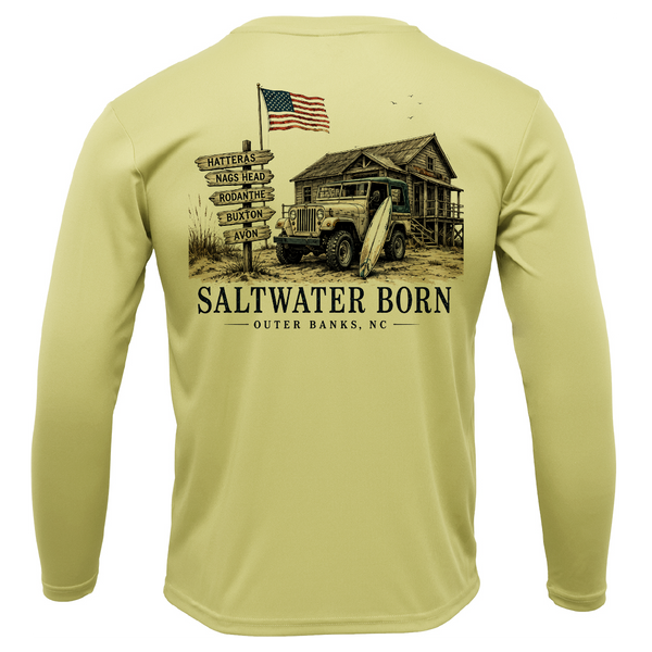 Outer Banks, NC Beach Jeep Men's Long Sleeve UPF 50+ Dry-Fit Shirt