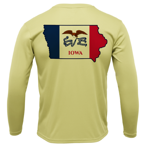 Des Moines, IA Freshwater Born State Flag Men's Long Sleeve UPF 50+ Dry-Fit Shirt