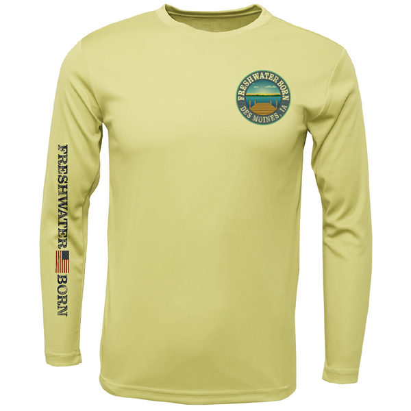 Des Moines, IA Freshwater Born State Flag Men's Long Sleeve UPF 50+ Dry-Fit Shirt