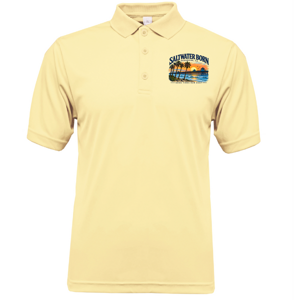 Saltwater Born Oceanside, CA Good Times Run Deep Men's Short Sleeve UPF 50+ Dry-Fit Polo