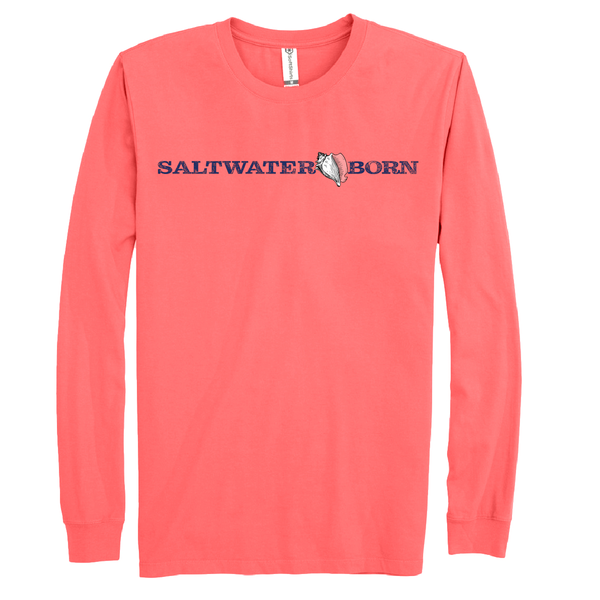 Saltwater Born Men's Linear Logo Cotton Long Sleeve Shirt