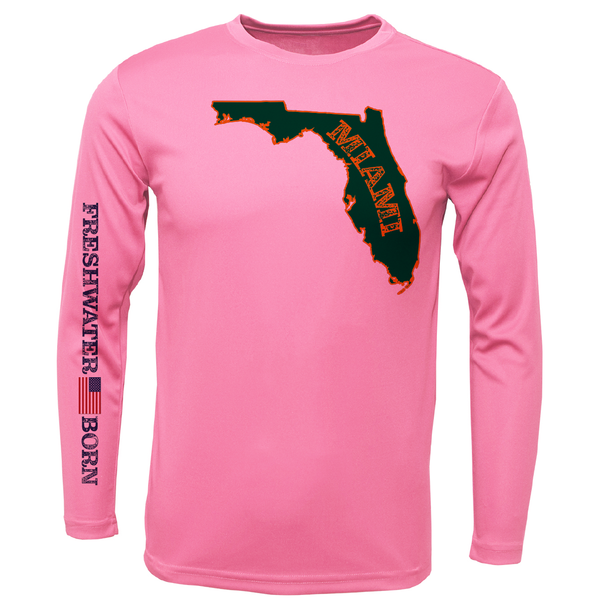 Miami Orange and Green Freshwater Born Girl's Long Sleeve UPF 50+ Dry-Fit Shirt