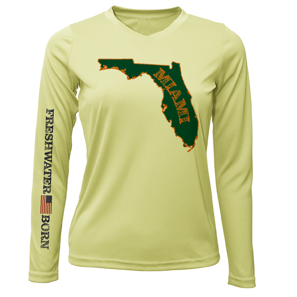 Miami Orange and Green Freshwater Born Women's Long Sleeve UPF 50+ Dry-Fit Shirt