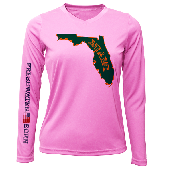 Miami Orange and Green Freshwater Born Women's Long Sleeve UPF 50+ Dry-Fit Shirt