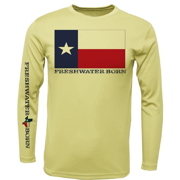 Camiseta de manga larga con protección seca UPF 50+ para niño con bandera de Texas Freshwater Born