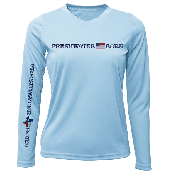 Texas Freshwater Born Linear Logo Camisa de manga larga para mujer UPF 50+ Dry-Fit