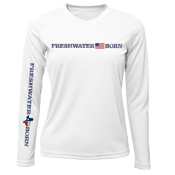 Texas Freshwater Born Linear Logo Camisa de manga larga para mujer UPF 50+ Dry-Fit