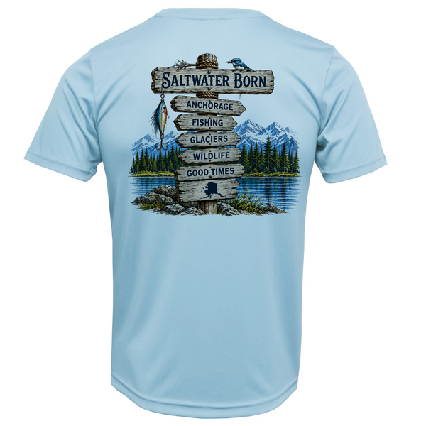 Anchorage, AK Adventure Signpost Men's Short Sleeve UPF 50+ Dry-Fit Shirt