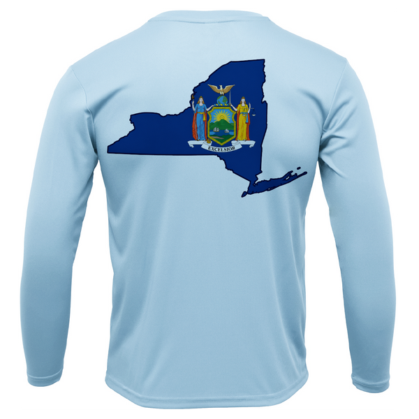 Long Island, NY State Flag Outline Men's Long Sleeve UPF 50+ Dry-Fit Shirt