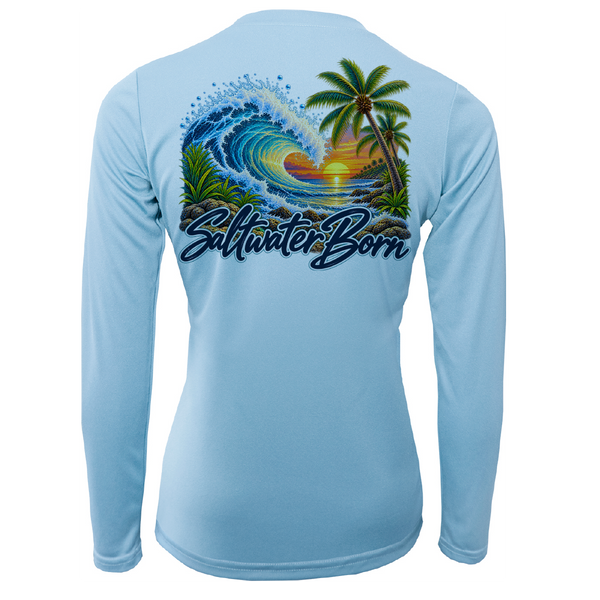 Saltwater Born Tropical Wave Women's Long Sleeve UPF 50+ Dry-Fit Shirt
