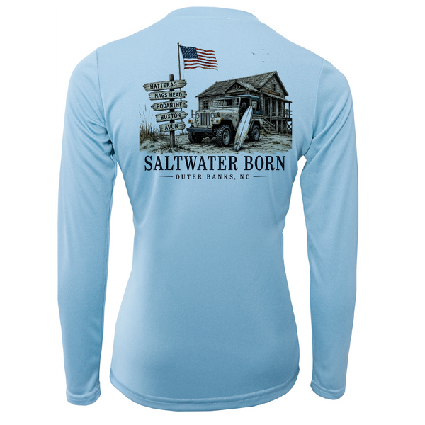 Outer Banks, NC Beach Jeep Women's Long Sleeve UPF 50+ Dry-Fit Shirt