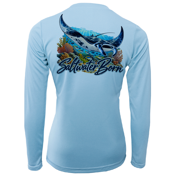 Saltwater Born Reef Manta Ray Women's Long Sleeve UPF 50+ Dry-Fit Shirt