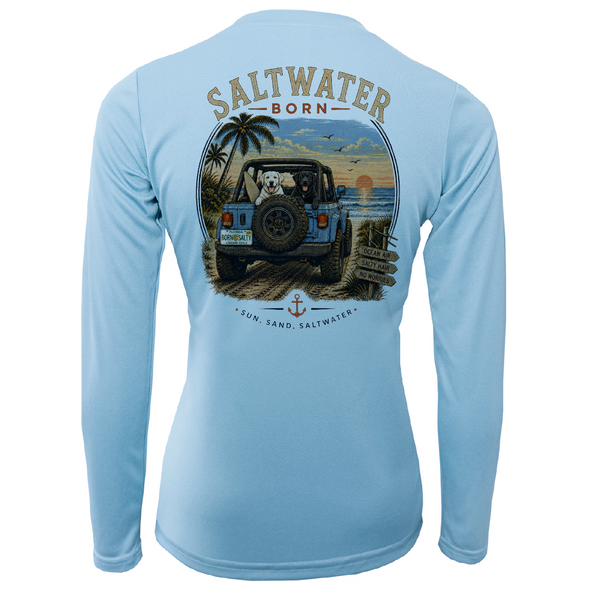 Saltwater Born Black and White Labs Women's Long Sleeve UPF 50+ Dry-Fit Shirt