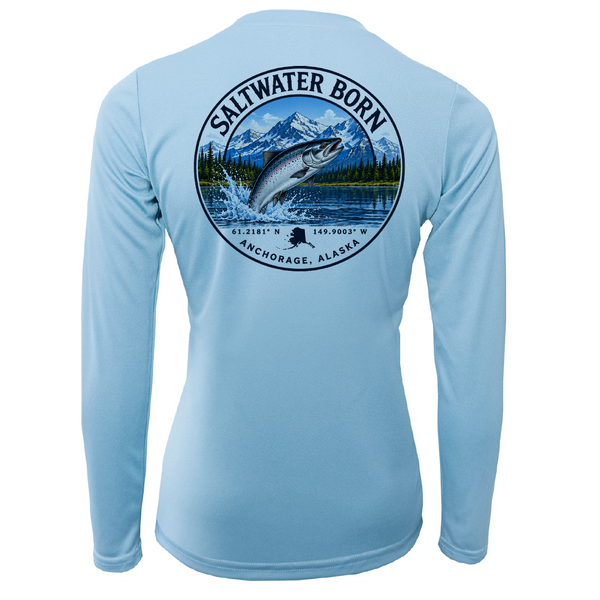 Anchorage, AK Salmon Women's Long Sleeve UPF 50+ Dry-Fit Shirt