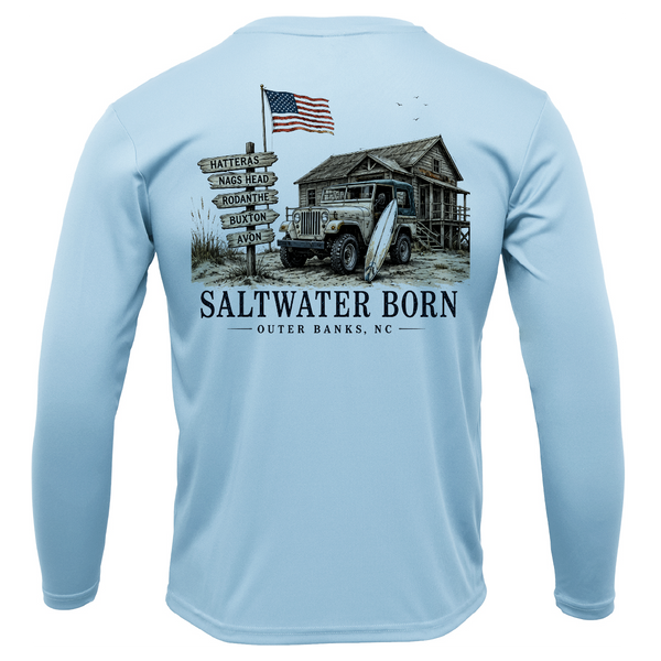 Outer Banks, NC Beach Jeep Men's Long Sleeve UPF 50+ Dry-Fit Shirt