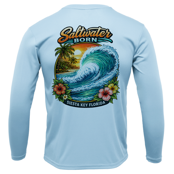 Saltwater Born Siesta Key, FL Wave Men's Long Sleeve UPF 50+ Dry-Fit Shirt
