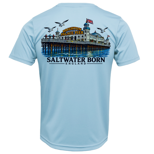 Saltwater Born Brighton, England Palace Pier Men's Short Sleeve UPF 50+ Dry-Fit Shirt