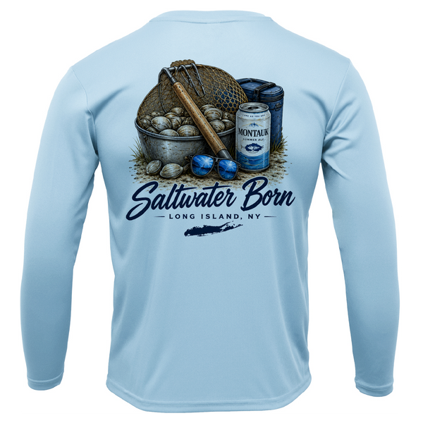 Beers, Clams, and Shades Long Island, NY Men's Long Sleeve UPF 50+ Dry-Fit Shirt