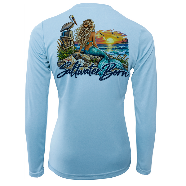 Saltwater Born Mermaid's Coastal Sunset Women's Long Sleeve UPF 50+ Dry-Fit Shirt