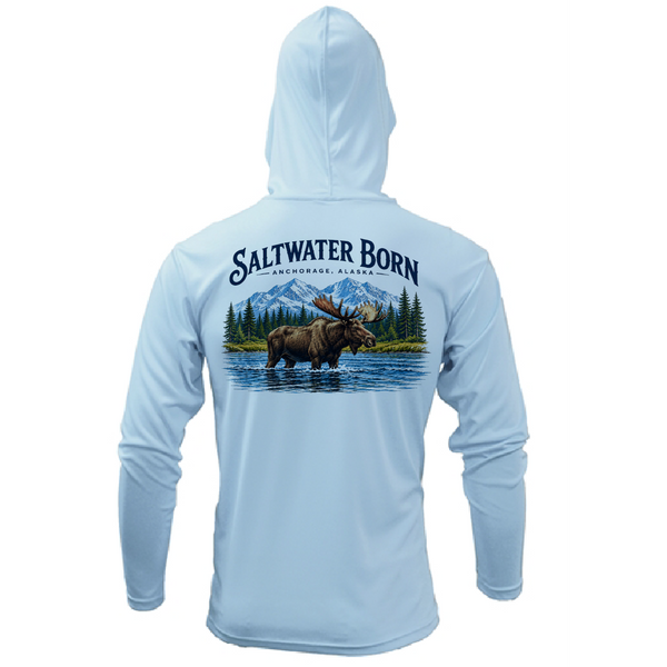 Anchorage, AK Mountain Moose Men's Long Sleeve UPF 50+ Dry-Fit Hoodie