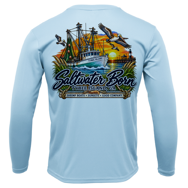 Tybee Island, GA Shrimp Boat Sunset Men's Long Sleeve UPF 50+ Dry-Fit Shirt