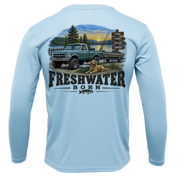 Freshwater Born- Fish, Hunt, Explore, Unwind Boy's UPF 50+ Dry-Fit Shirt