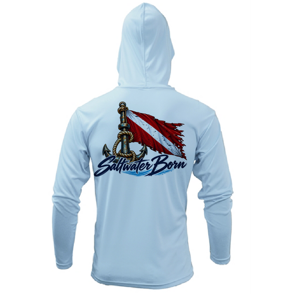 Saltwater Born Anchored to the Dive Men's Long Sleeve UPF 50+ Dry-Fit Hoodie