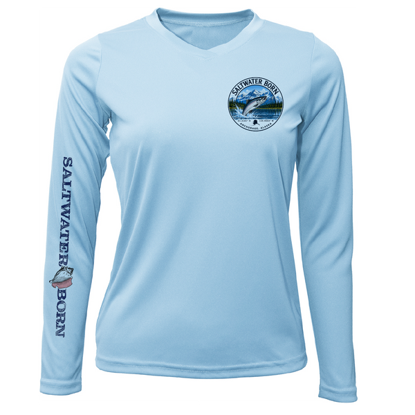 Anchorage, AK Salmon Women's Long Sleeve UPF 50+ Dry-Fit Shirt