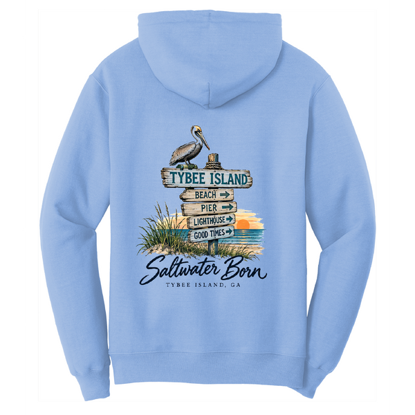 Saltwater Born Tybee Island, GA Signpost Men's Cotton Hoodie