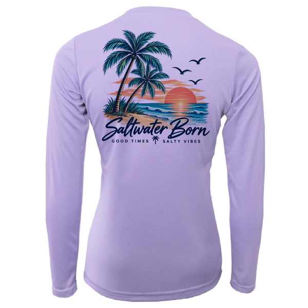 Saltwater Born Good Times Salty Vibes Women's Long Sleeve UPF 50+ Dry-Fit Shirt