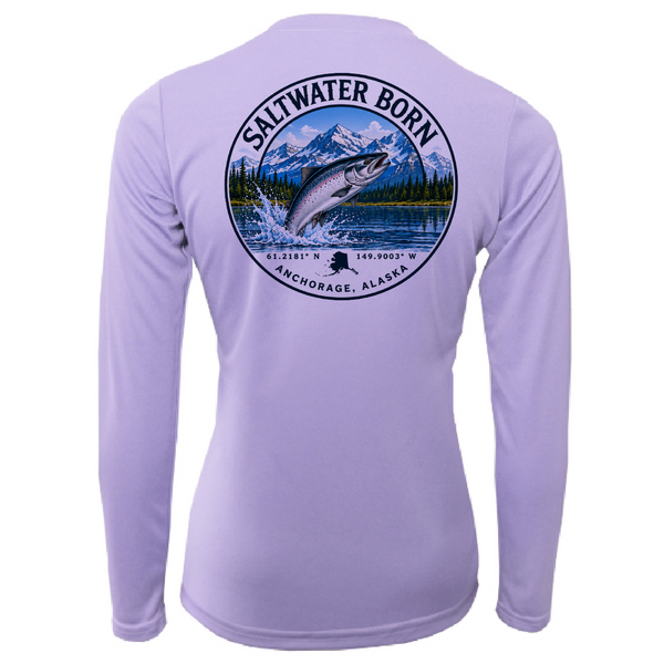 Anchorage, AK Salmon Women's Long Sleeve UPF 50+ Dry-Fit Shirt
